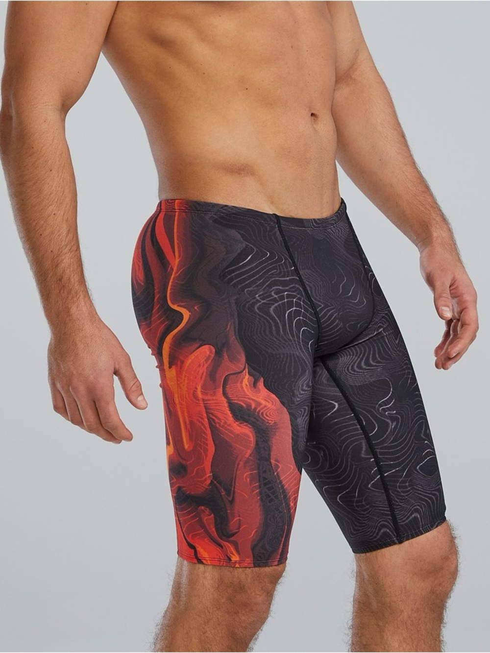 TYR Men's Black and Red Graphic Jammer Swim Trunks